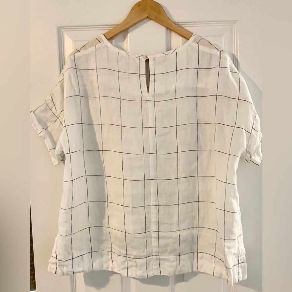 Boxy Plaid Linen Top - Picture 2 of 5